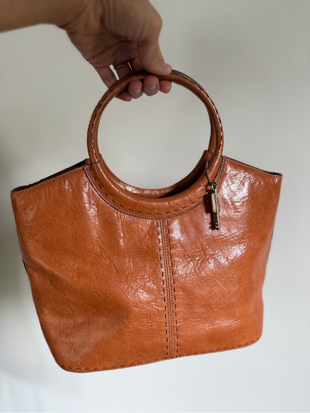 Vintage Fossil Brown Leather Circle-Handle Shoulder Bag - Picture 3 of 15
